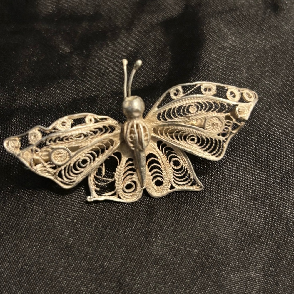 Intricate Silver Butterfly Brooch